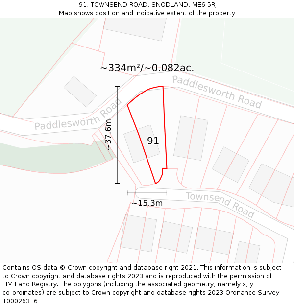 91, TOWNSEND ROAD, SNODLAND, ME6 5RJ: Plot and title map