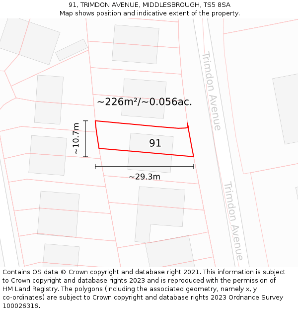 91, TRIMDON AVENUE, MIDDLESBROUGH, TS5 8SA: Plot and title map