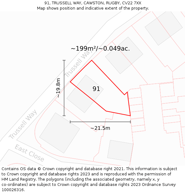 91, TRUSSELL WAY, CAWSTON, RUGBY, CV22 7XX: Plot and title map