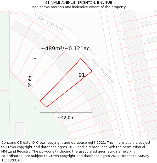 91, VALE AVENUE, BRIGHTON, BN1 8UB: Plot and title map