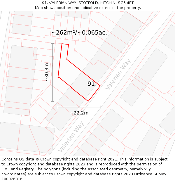 91, VALERIAN WAY, STOTFOLD, HITCHIN, SG5 4ET: Plot and title map