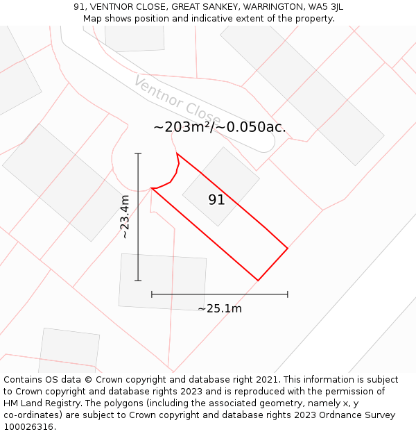 91, VENTNOR CLOSE, GREAT SANKEY, WARRINGTON, WA5 3JL: Plot and title map