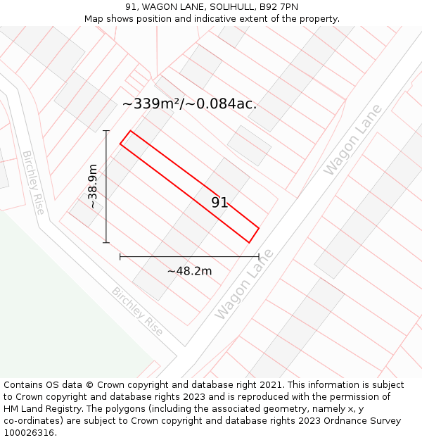 91, WAGON LANE, SOLIHULL, B92 7PN: Plot and title map