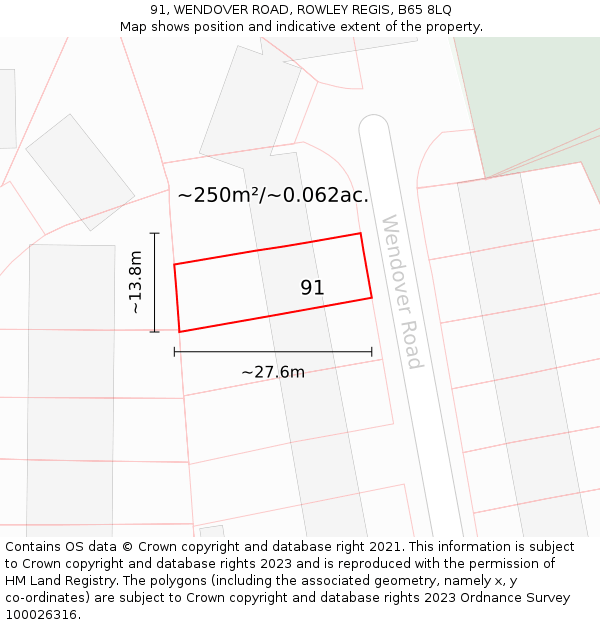 91, WENDOVER ROAD, ROWLEY REGIS, B65 8LQ: Plot and title map