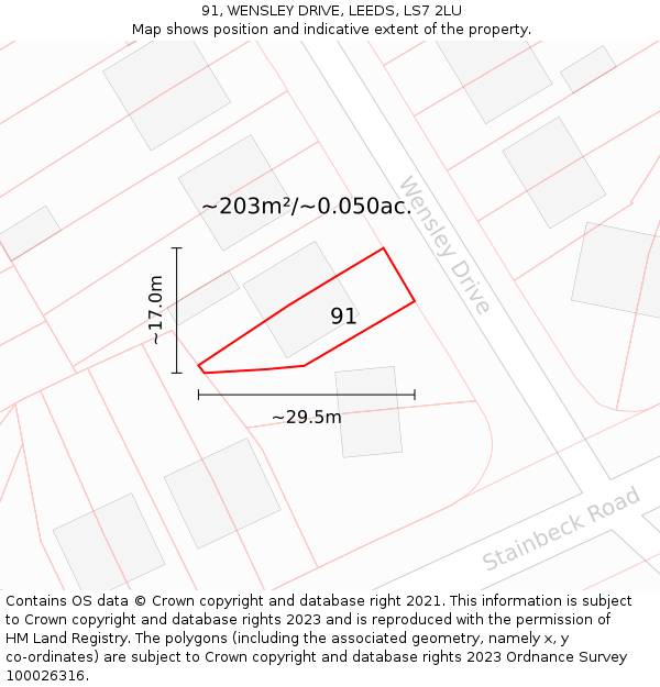 91, WENSLEY DRIVE, LEEDS, LS7 2LU: Plot and title map