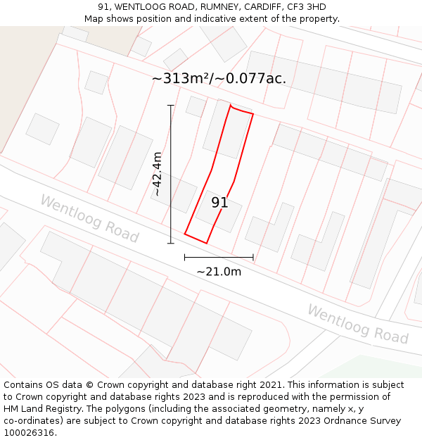 91, WENTLOOG ROAD, RUMNEY, CARDIFF, CF3 3HD: Plot and title map