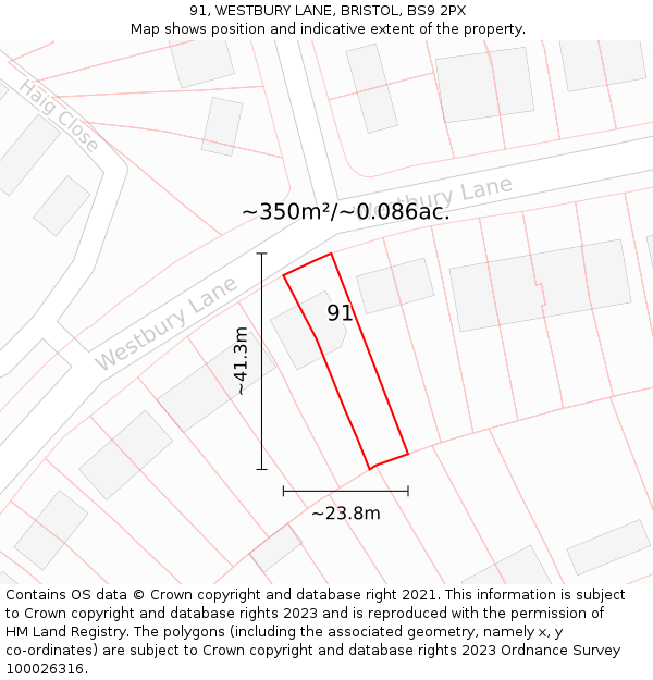 91, WESTBURY LANE, BRISTOL, BS9 2PX: Plot and title map