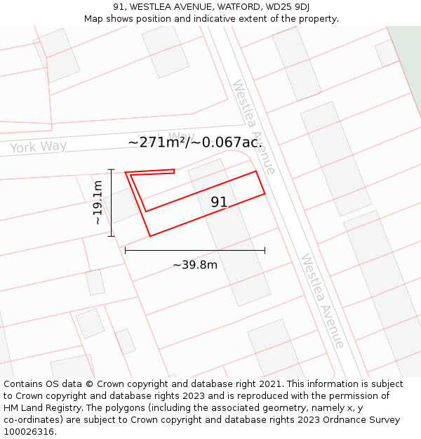 91, WESTLEA AVENUE, WATFORD, WD25 9DJ: Plot and title map