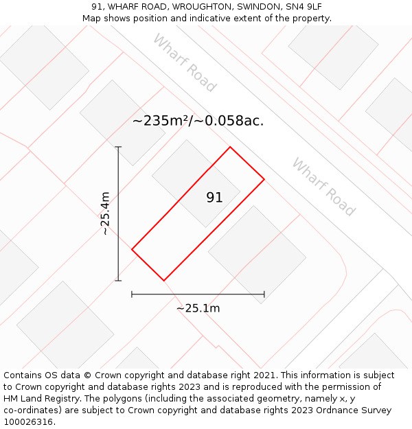 91, WHARF ROAD, WROUGHTON, SWINDON, SN4 9LF: Plot and title map