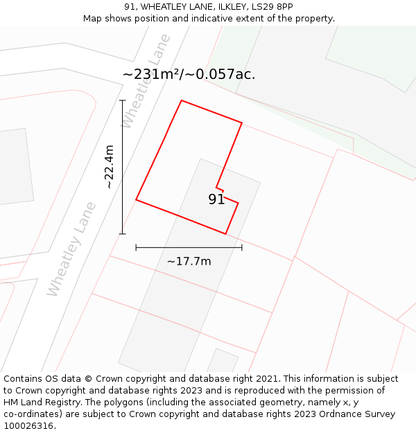 91, WHEATLEY LANE, ILKLEY, LS29 8PP: Plot and title map