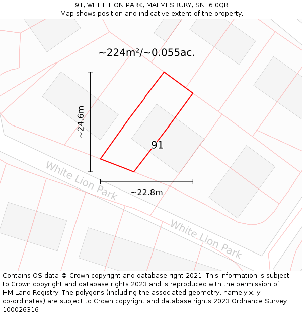 91, WHITE LION PARK, MALMESBURY, SN16 0QR: Plot and title map