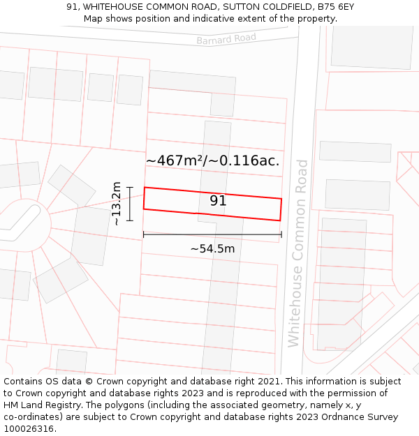 91, WHITEHOUSE COMMON ROAD, SUTTON COLDFIELD, B75 6EY: Plot and title map