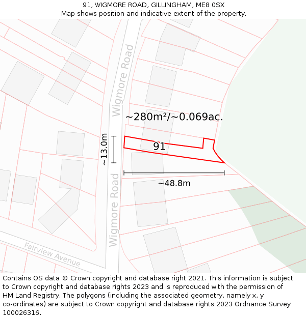 91, WIGMORE ROAD, GILLINGHAM, ME8 0SX: Plot and title map