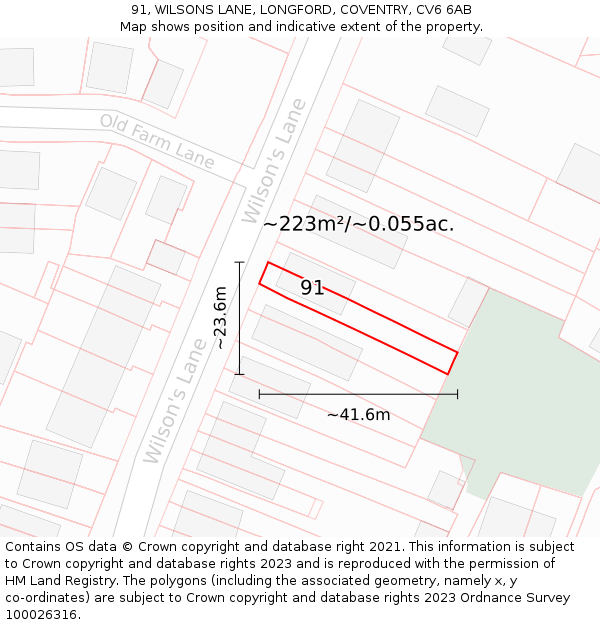 91, WILSONS LANE, LONGFORD, COVENTRY, CV6 6AB: Plot and title map