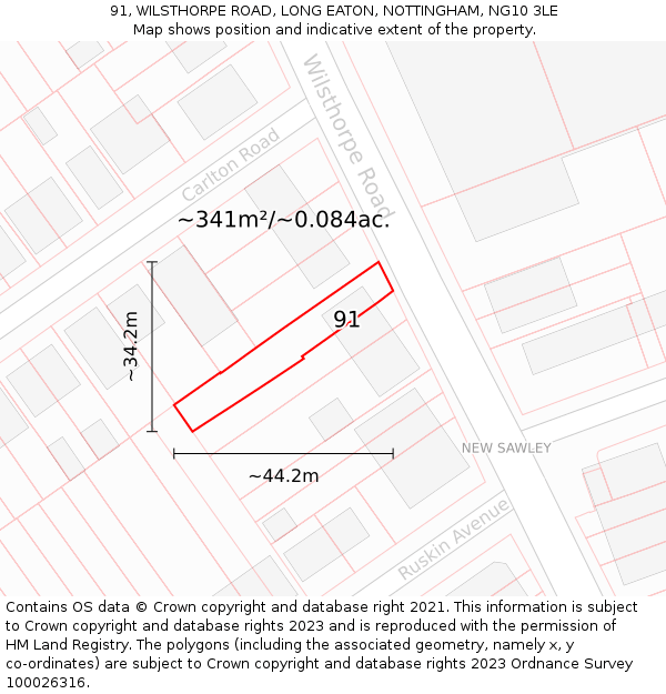 91, WILSTHORPE ROAD, LONG EATON, NOTTINGHAM, NG10 3LE: Plot and title map