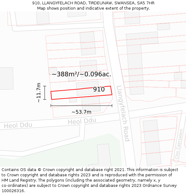 910, LLANGYFELACH ROAD, TIRDEUNAW, SWANSEA, SA5 7HR: Plot and title map