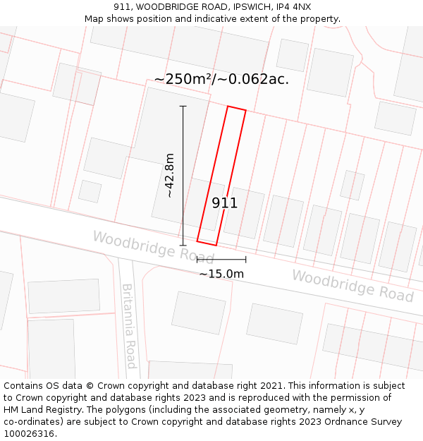 911, WOODBRIDGE ROAD, IPSWICH, IP4 4NX: Plot and title map