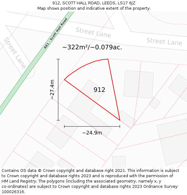 912, SCOTT HALL ROAD, LEEDS, LS17 6JZ: Plot and title map