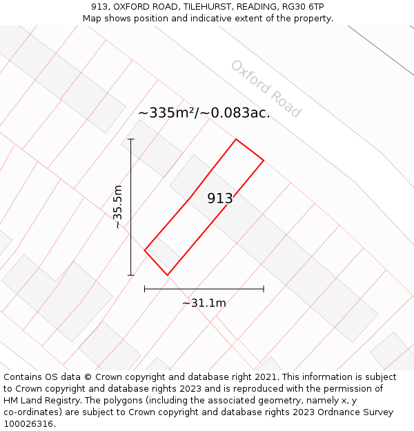 913, OXFORD ROAD, TILEHURST, READING, RG30 6TP: Plot and title map