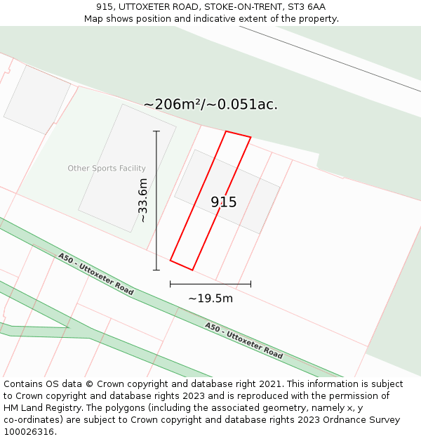 915, UTTOXETER ROAD, STOKE-ON-TRENT, ST3 6AA: Plot and title map