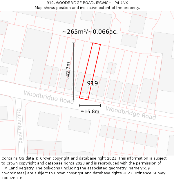 919, WOODBRIDGE ROAD, IPSWICH, IP4 4NX: Plot and title map