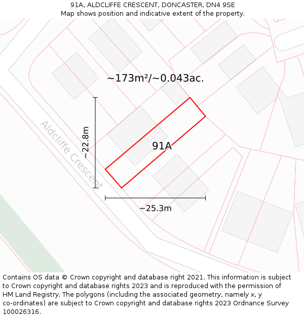 91A, ALDCLIFFE CRESCENT, DONCASTER, DN4 9SE: Plot and title map