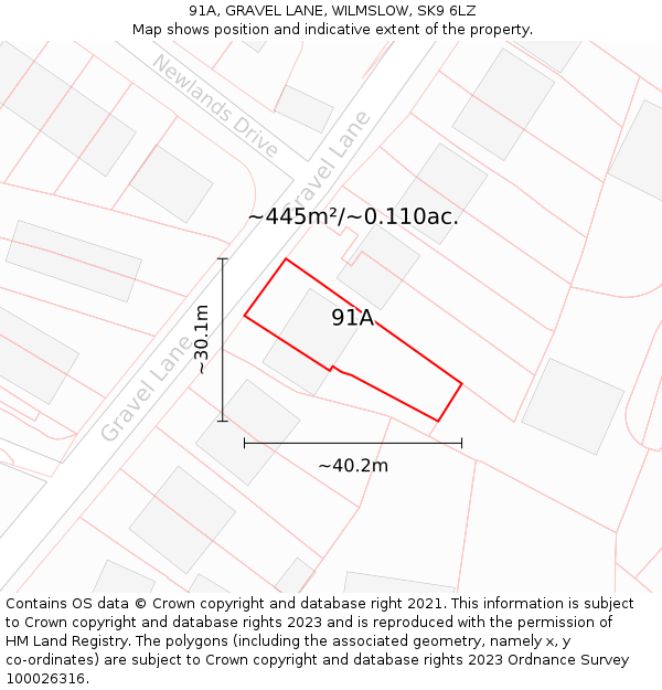 91A, GRAVEL LANE, WILMSLOW, SK9 6LZ: Plot and title map