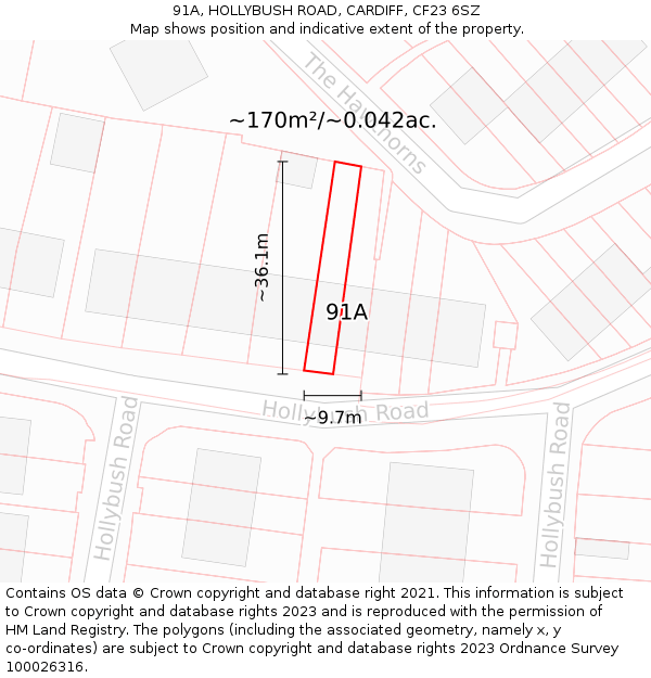 91A, HOLLYBUSH ROAD, CARDIFF, CF23 6SZ: Plot and title map