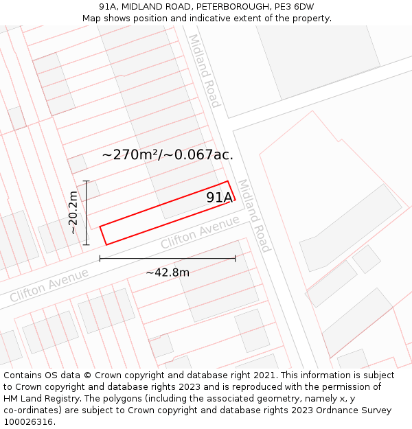 91A, MIDLAND ROAD, PETERBOROUGH, PE3 6DW: Plot and title map