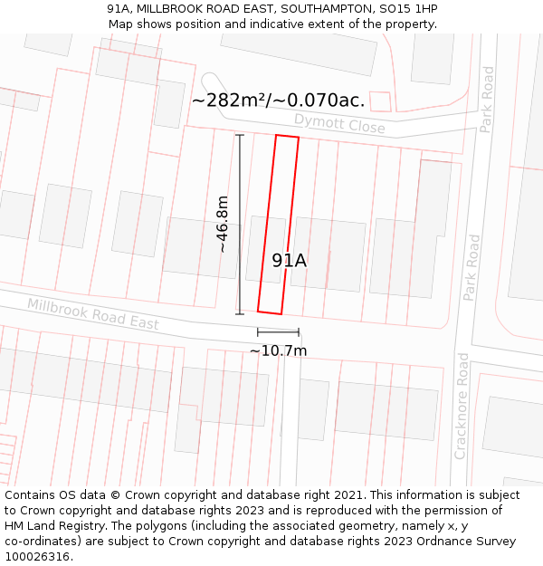 91A, MILLBROOK ROAD EAST, SOUTHAMPTON, SO15 1HP: Plot and title map