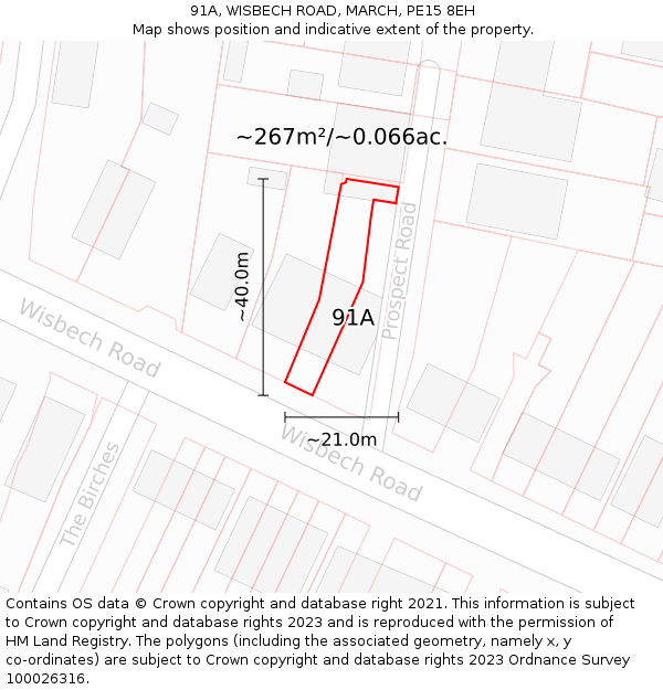 91A, WISBECH ROAD, MARCH, PE15 8EH: Plot and title map