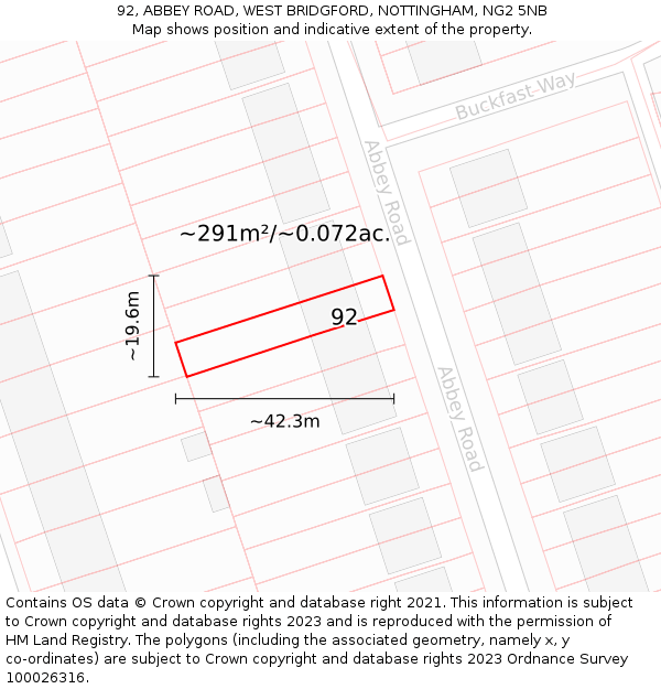 92, ABBEY ROAD, WEST BRIDGFORD, NOTTINGHAM, NG2 5NB: Plot and title map