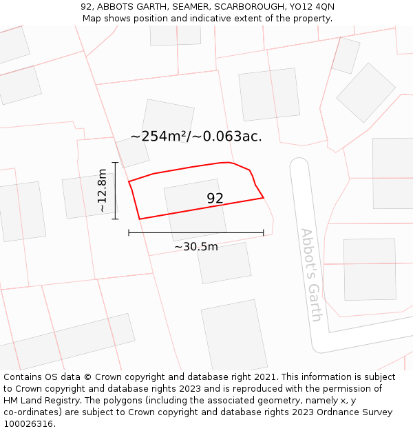 92, ABBOTS GARTH, SEAMER, SCARBOROUGH, YO12 4QN: Plot and title map