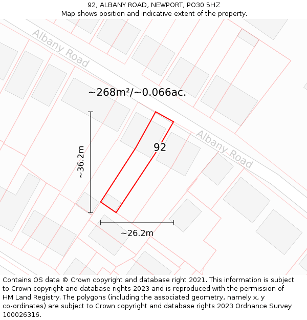 92, ALBANY ROAD, NEWPORT, PO30 5HZ: Plot and title map