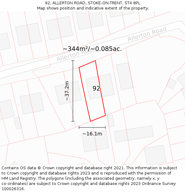 92, ALLERTON ROAD, STOKE-ON-TRENT, ST4 8PL: Plot and title map