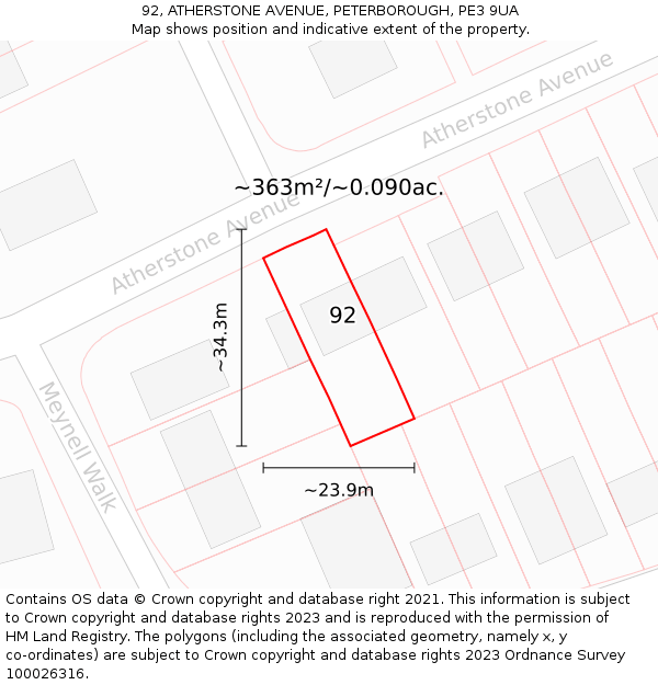 92, ATHERSTONE AVENUE, PETERBOROUGH, PE3 9UA: Plot and title map