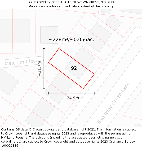 92, BADDELEY GREEN LANE, STOKE-ON-TRENT, ST2 7HB: Plot and title map