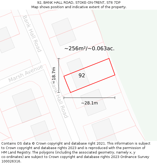 92, BANK HALL ROAD, STOKE-ON-TRENT, ST6 7DP: Plot and title map