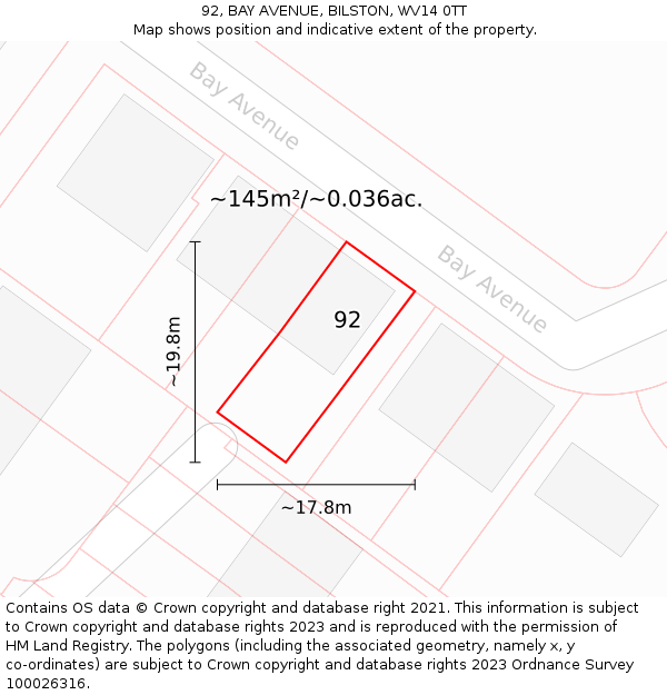 92, BAY AVENUE, BILSTON, WV14 0TT: Plot and title map