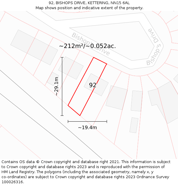 92, BISHOPS DRIVE, KETTERING, NN15 6AL: Plot and title map
