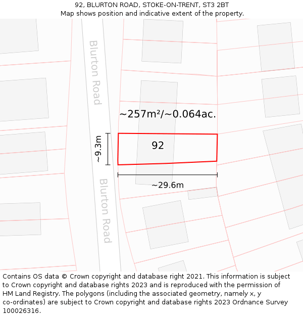 92, BLURTON ROAD, STOKE-ON-TRENT, ST3 2BT: Plot and title map