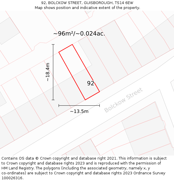 92, BOLCKOW STREET, GUISBOROUGH, TS14 6EW: Plot and title map