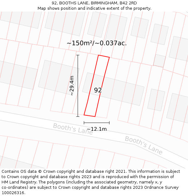 92, BOOTHS LANE, BIRMINGHAM, B42 2RD: Plot and title map