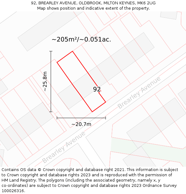 92, BREARLEY AVENUE, OLDBROOK, MILTON KEYNES, MK6 2UG: Plot and title map