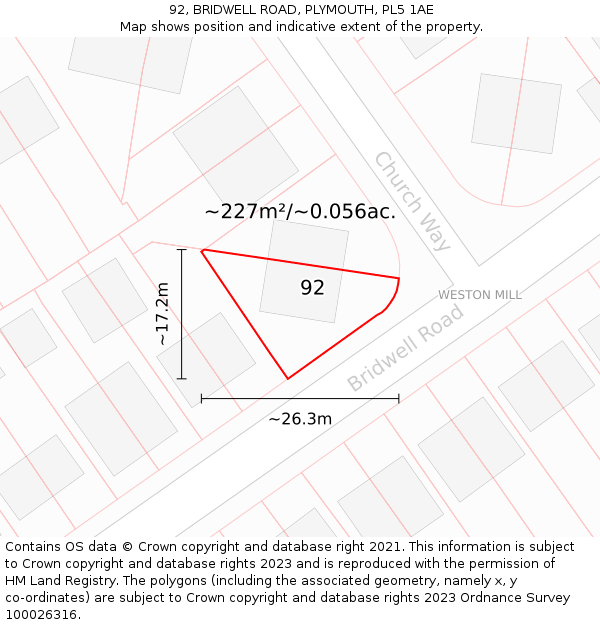 92, BRIDWELL ROAD, PLYMOUTH, PL5 1AE: Plot and title map