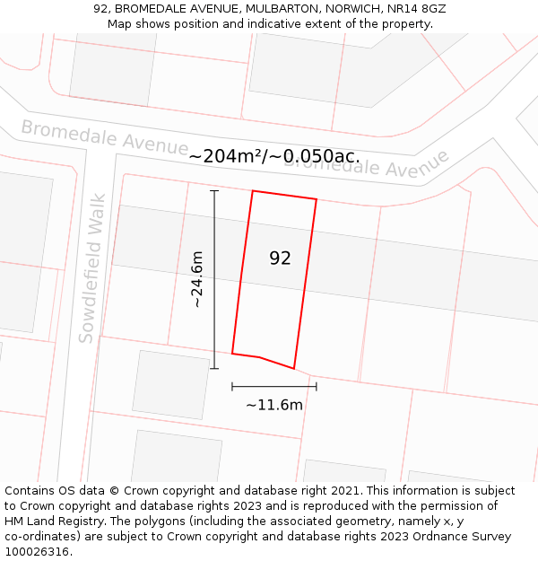 92, BROMEDALE AVENUE, MULBARTON, NORWICH, NR14 8GZ: Plot and title map