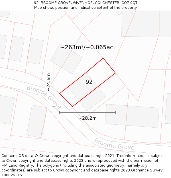 92, BROOME GROVE, WIVENHOE, COLCHESTER, CO7 9QT: Plot and title map