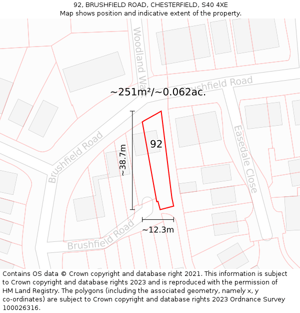 92, BRUSHFIELD ROAD, CHESTERFIELD, S40 4XE: Plot and title map