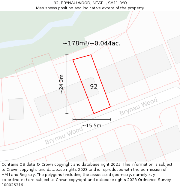 92, BRYNAU WOOD, NEATH, SA11 3YQ: Plot and title map