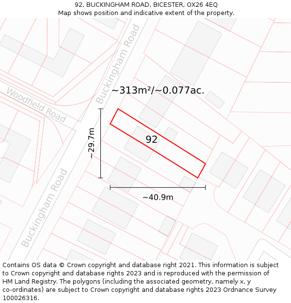 92, BUCKINGHAM ROAD, BICESTER, OX26 4EQ: Plot and title map